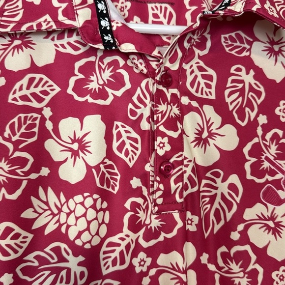 Tattoo Golf Aloha Series Pink/Off White Hibiscus Print Golf Shirt. Size Large. - Picture 3 of 11